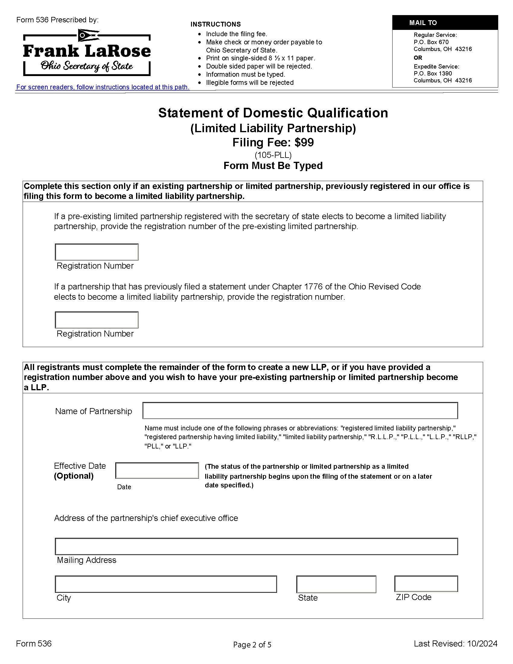 Statement Of Domestic Qualification {536} | Pdf Fpdf Docx | Ohio