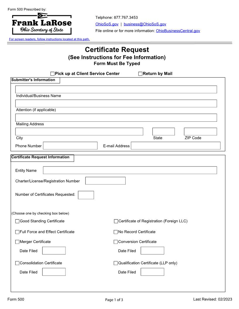 Certificate Request {500} | Pdf Fpdf Docx | Ohio