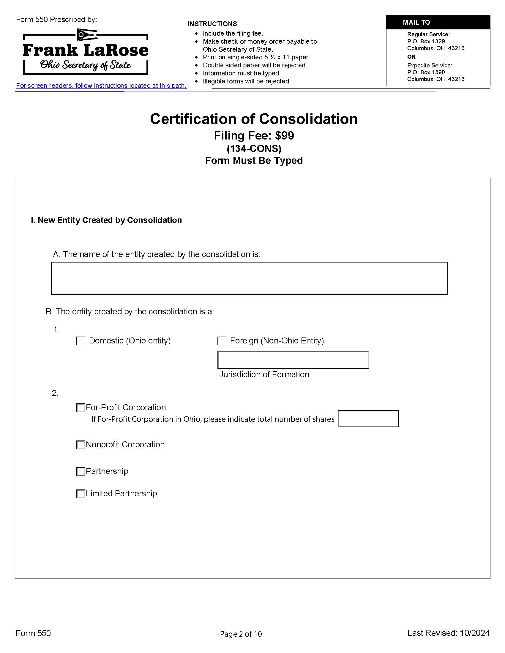 Certificate Of Consolidation {550} | Pdf Fpdf Docx | Ohio