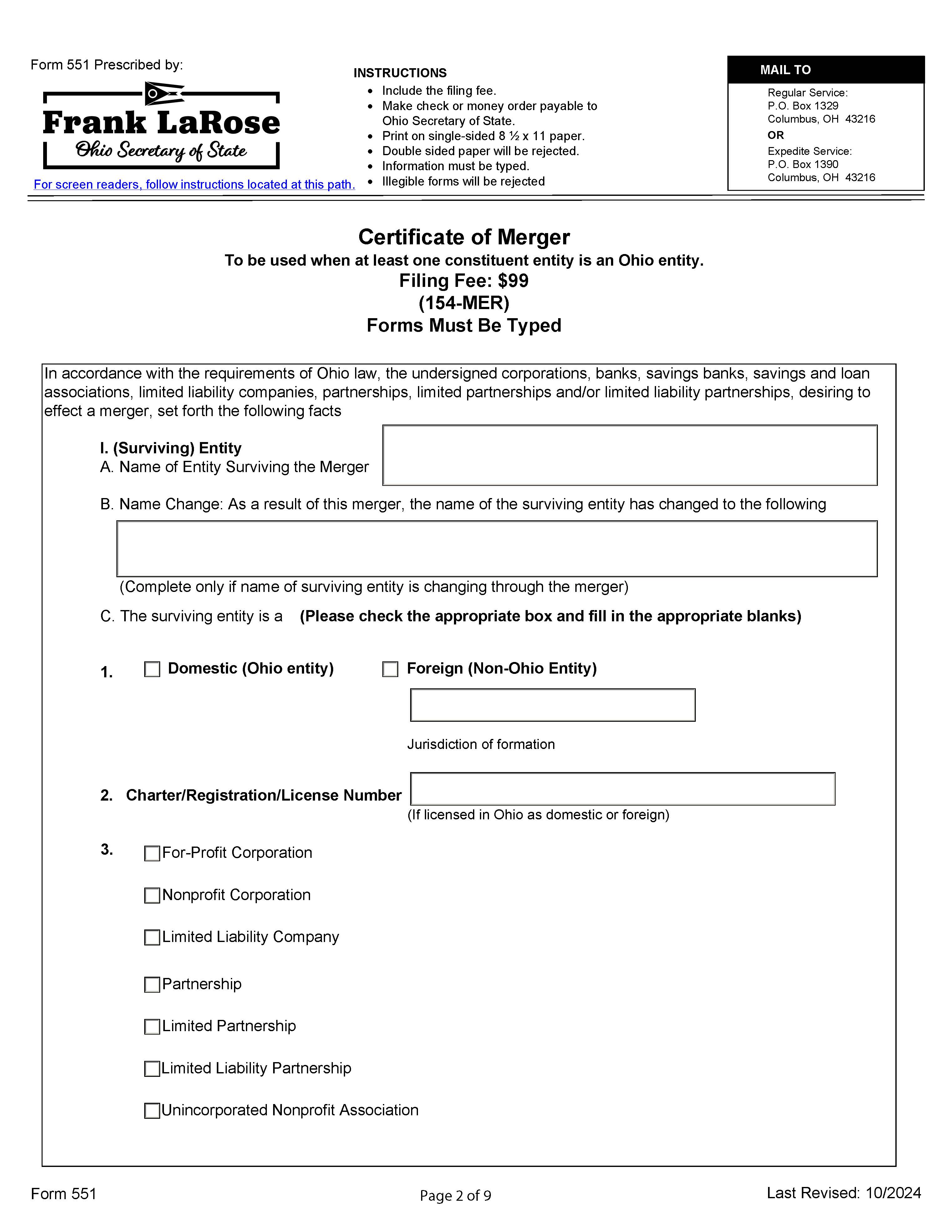 Certificate Of Merger {551} | Pdf Fpdf Docx | Ohio