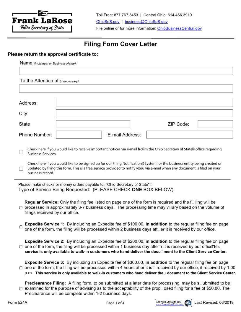 Trade Name Or Fictitious Name Registraton Update {524A} | Pdf Fpdf Docx | Ohio