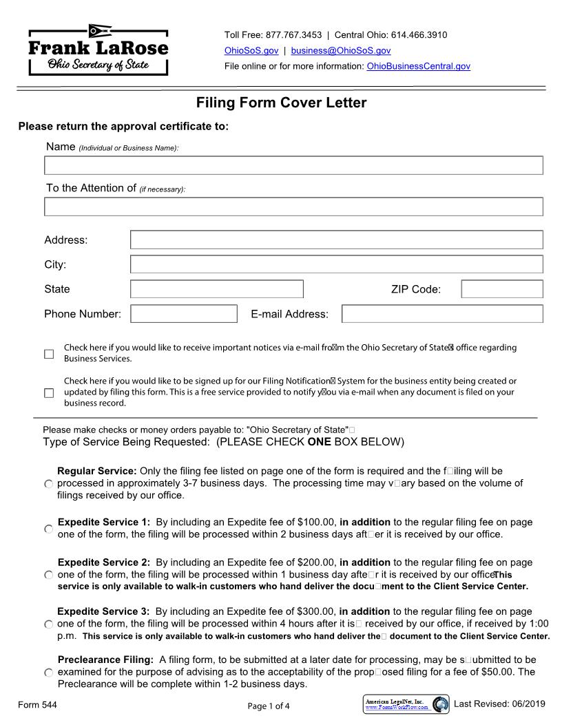 Application For Exclusive Right To Name Of Business Trust {544} | Pdf Fpdf Docx | Ohio