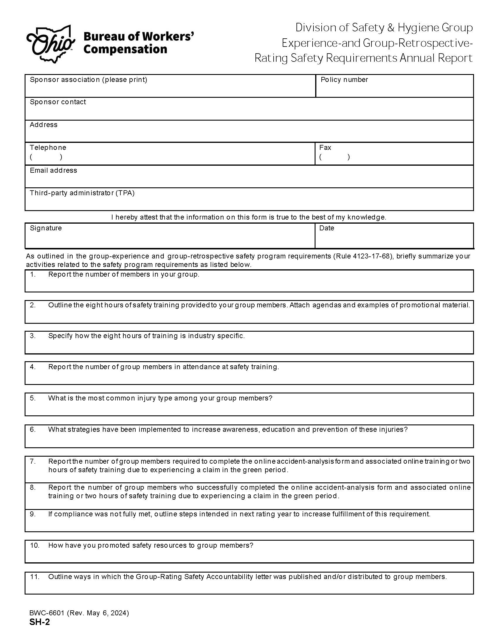 Division Of Safety And Hygiene Annual Report {BWC-6601} | Pdf Fpdf Docx | Ohio