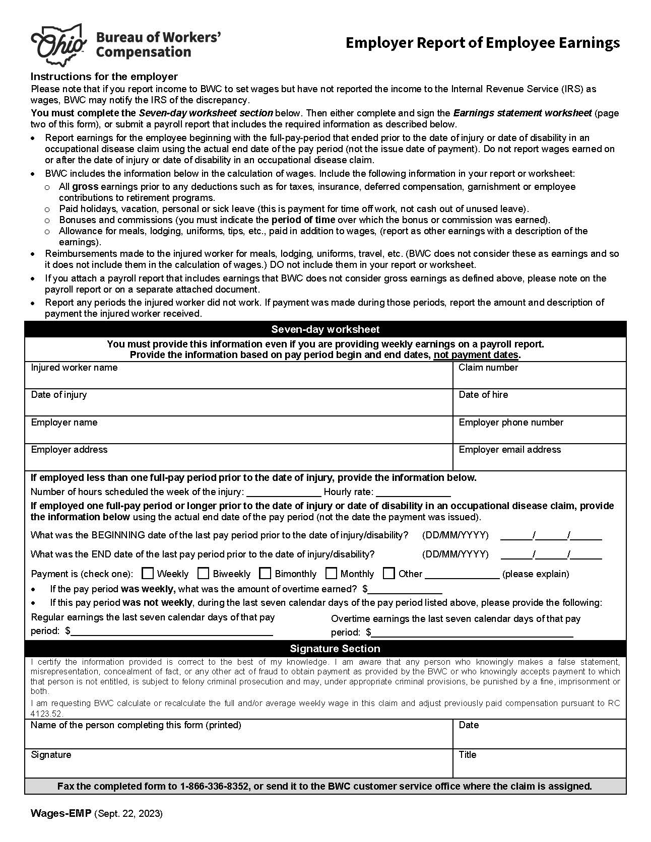 Employer Report Of Employee Earnings | Pdf Fpdf Docx | Ohio