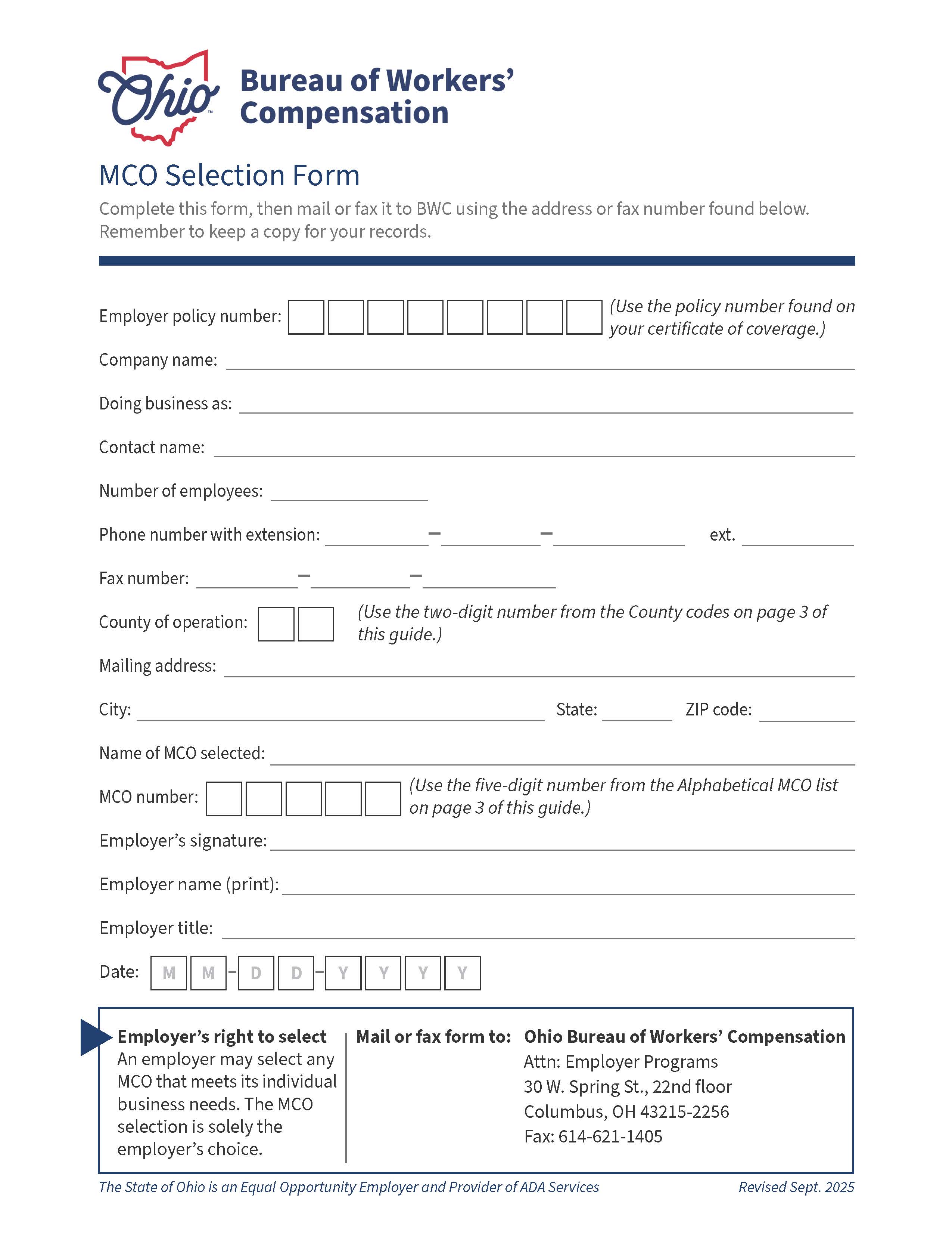 MCO Selection Form | Pdf Fpdf Doc Docx | Ohio