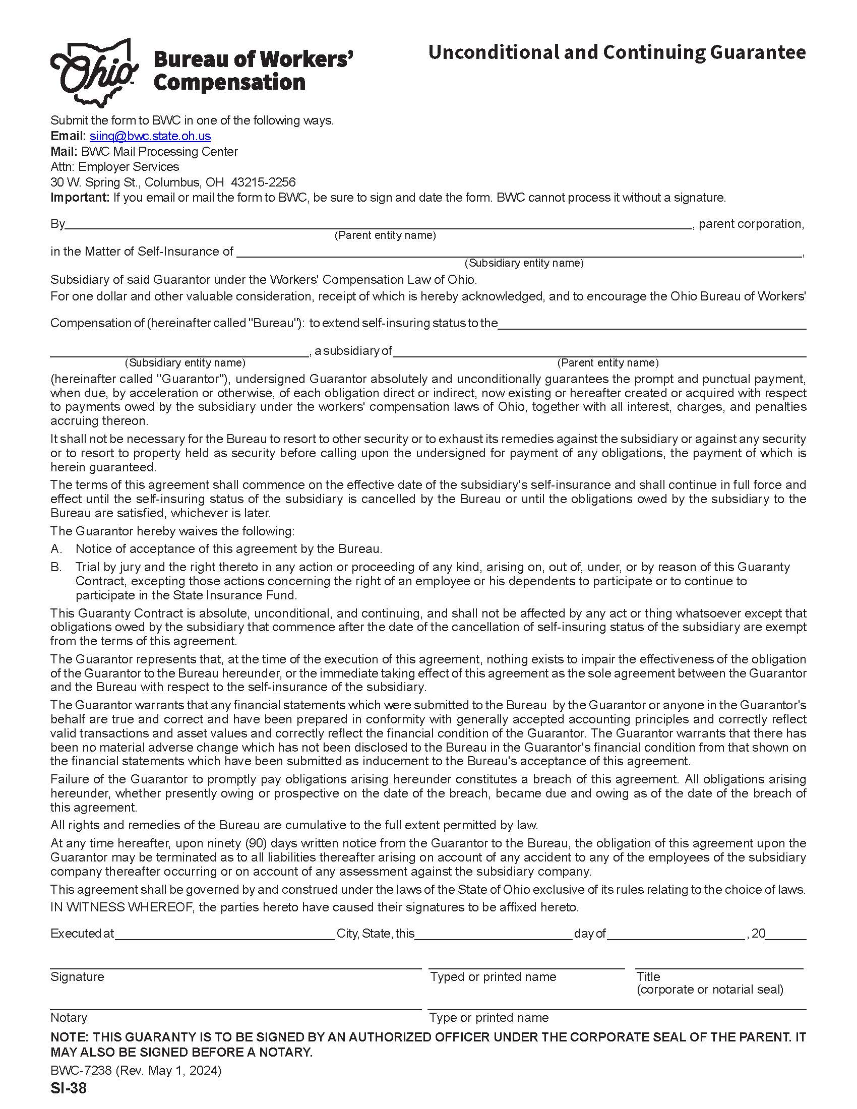 Unconditional And Continuing Guarantee {BWC-7238} | Pdf Fpdf Doc Docx | Ohio