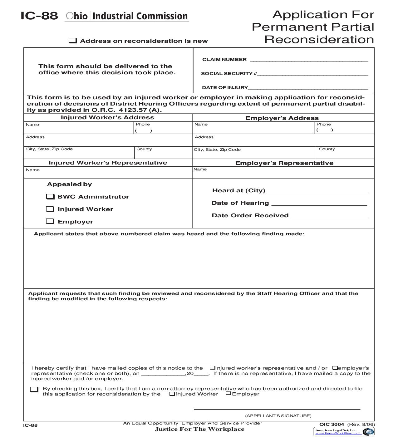 Application For Permanent Partial Reconsideration {IC-88} | Pdf Fpdf Doc Docx | Ohio
