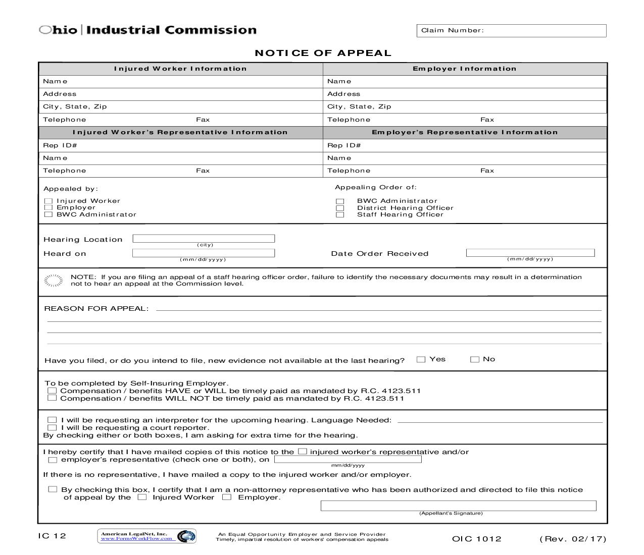 Notice Of Appeal {IC-12} | Pdf Fpdf Doc Docx | Ohio