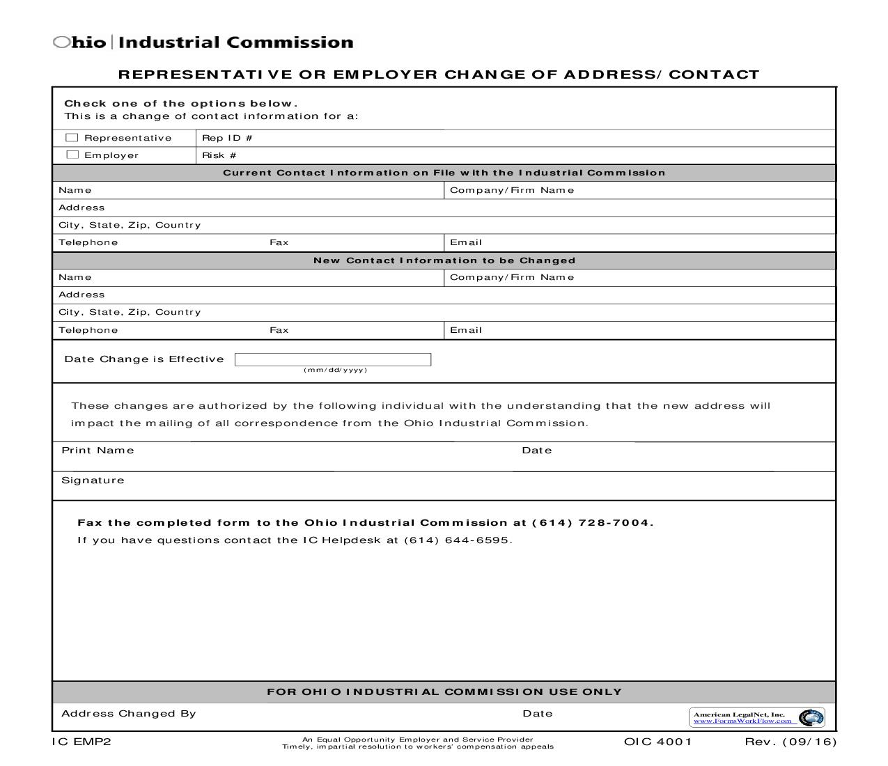 Representative Employer Change Of Address {EMP-2} | Pdf Fpdf Doc Docx | Ohio