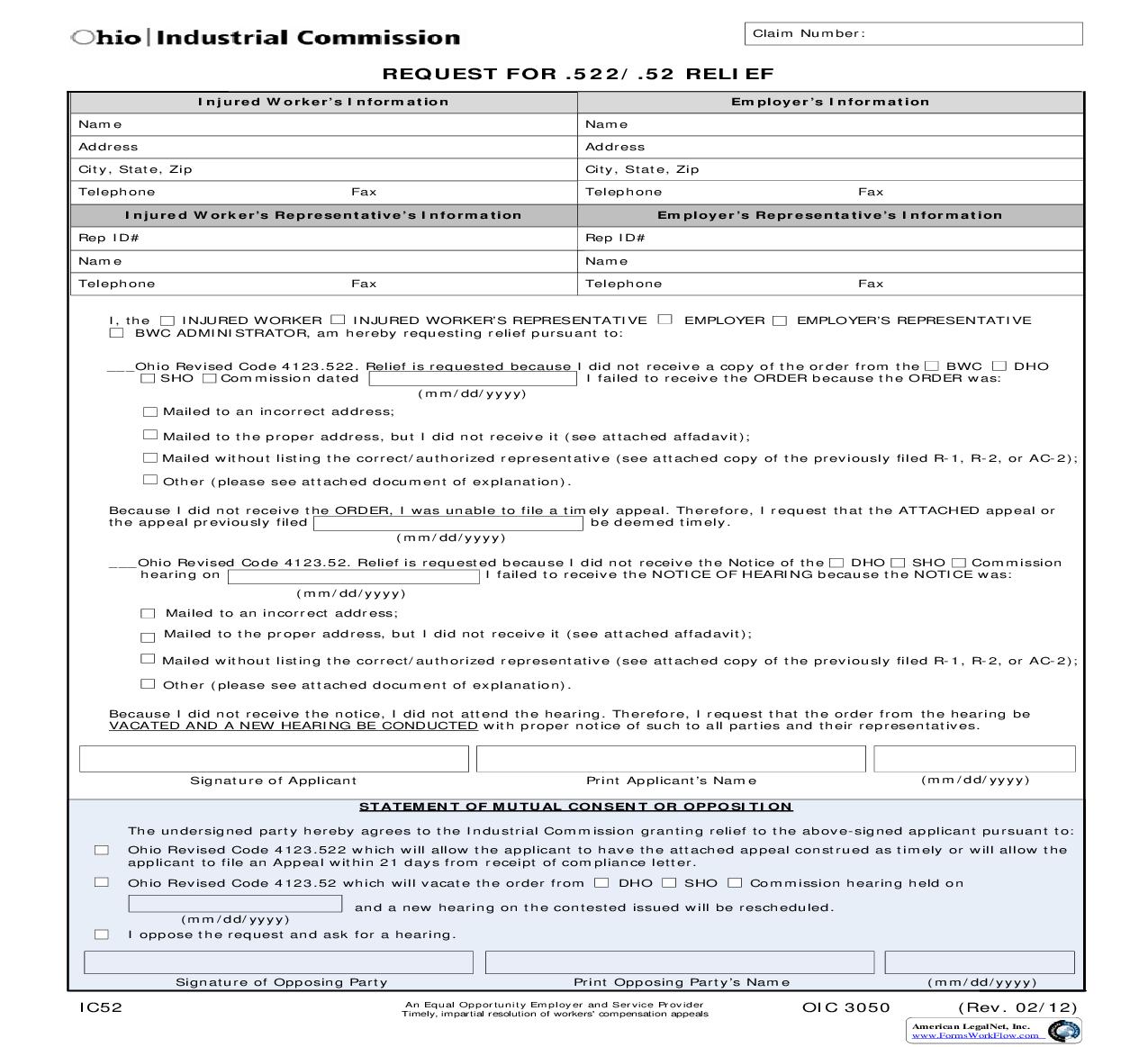 Request For 522 52 Relief {IC-52} | Pdf Fpdf Doc Docx | Ohio