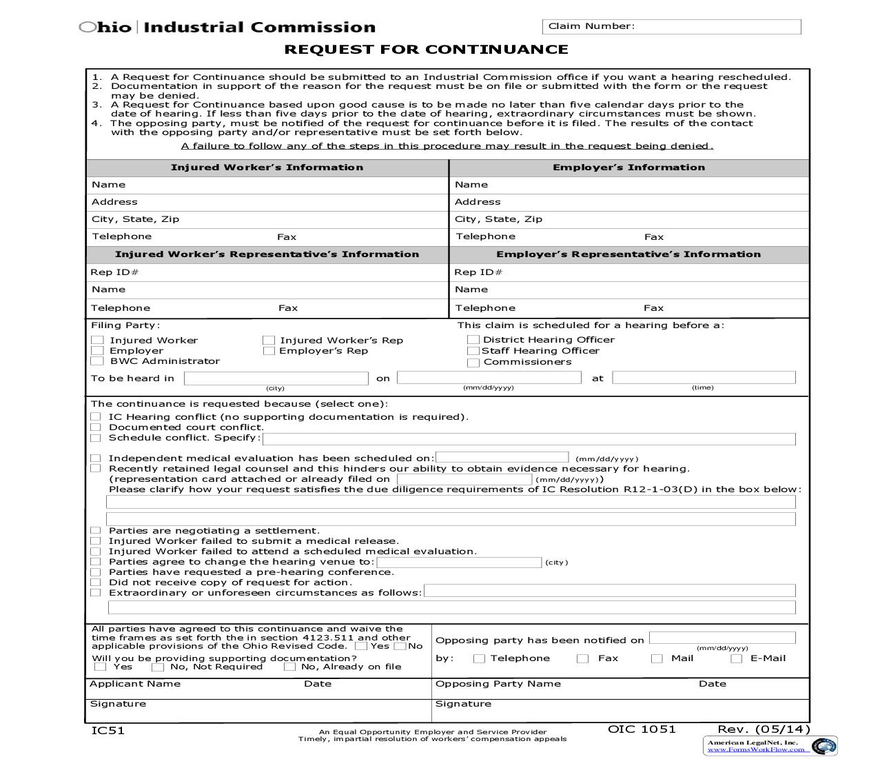 Request For Continuance {IC-51} | Pdf Fpdf Doc Docx | Ohio
