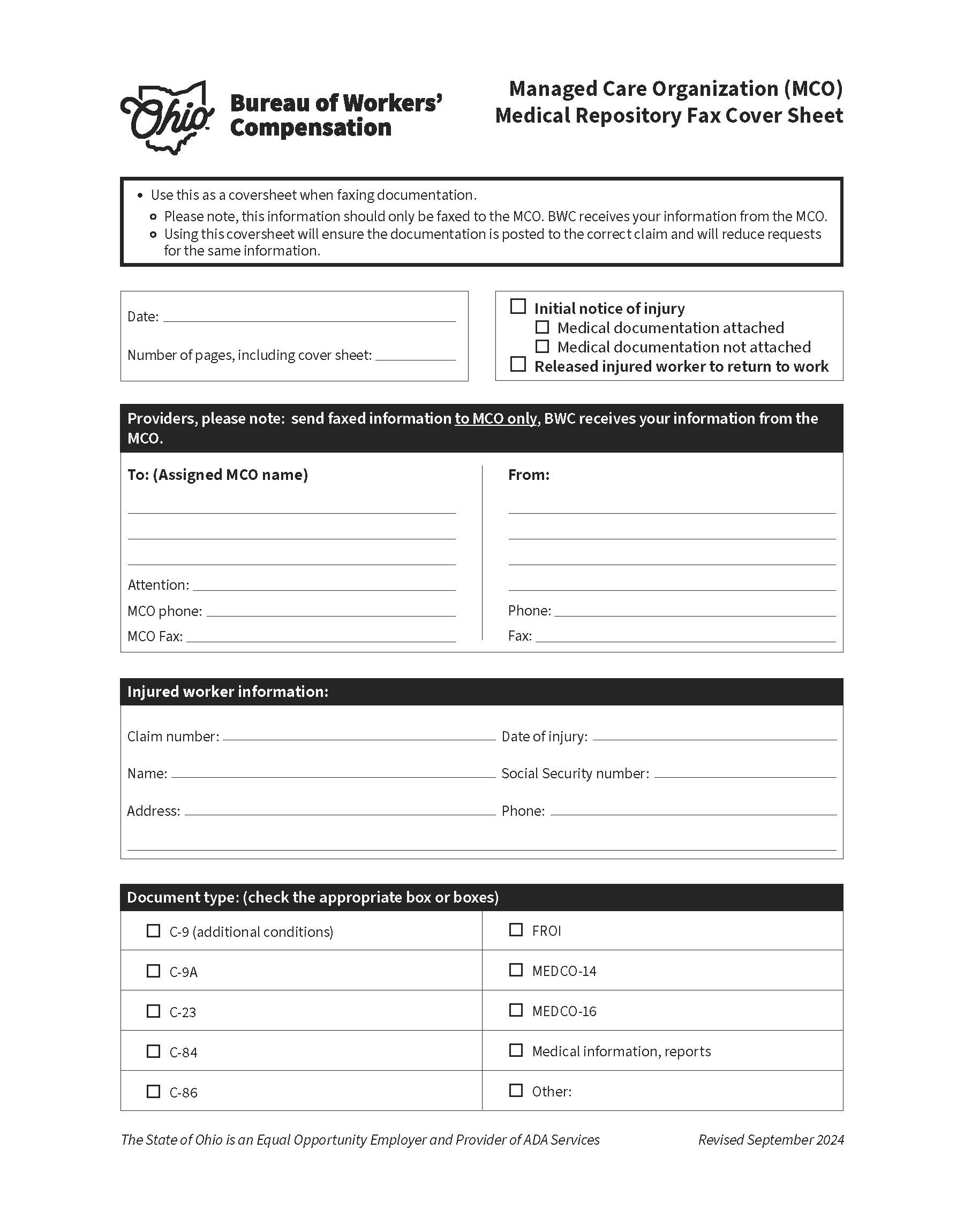 Medical Repository Fax Cover Sheet | Pdf Fpdf Doc Docx | Ohio