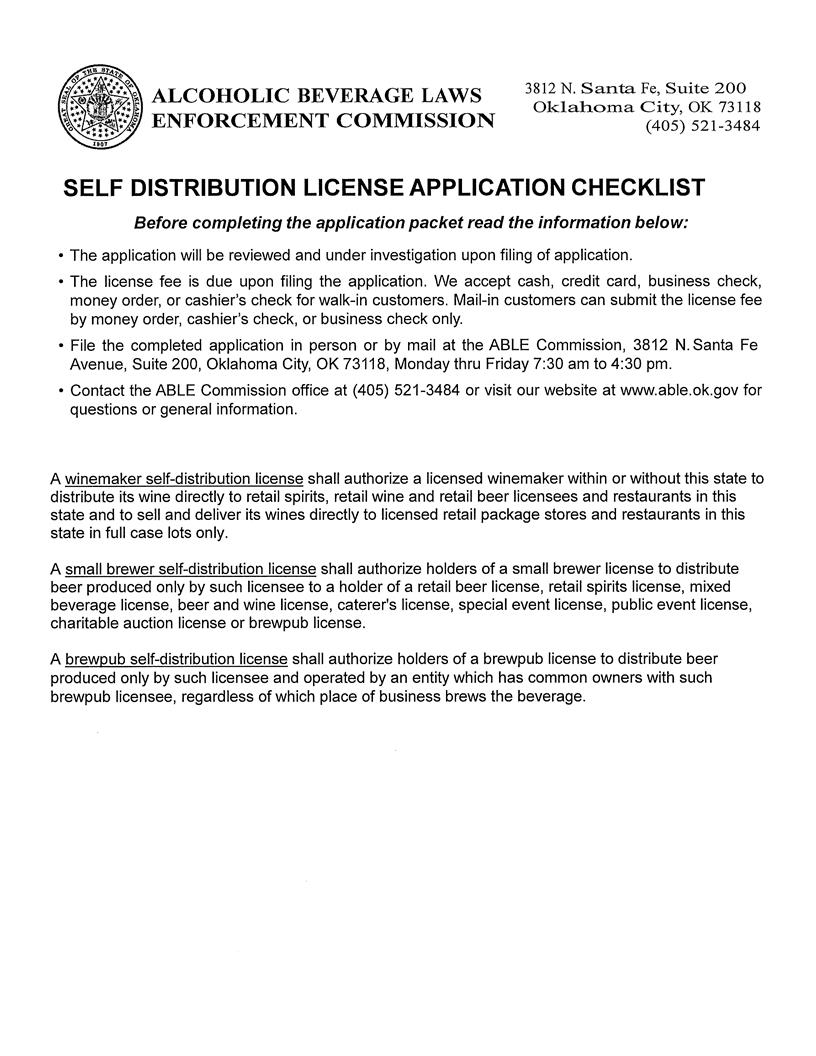 Self Distributor Licensing Application | Pdf Fpdf Docx | Oklahoma