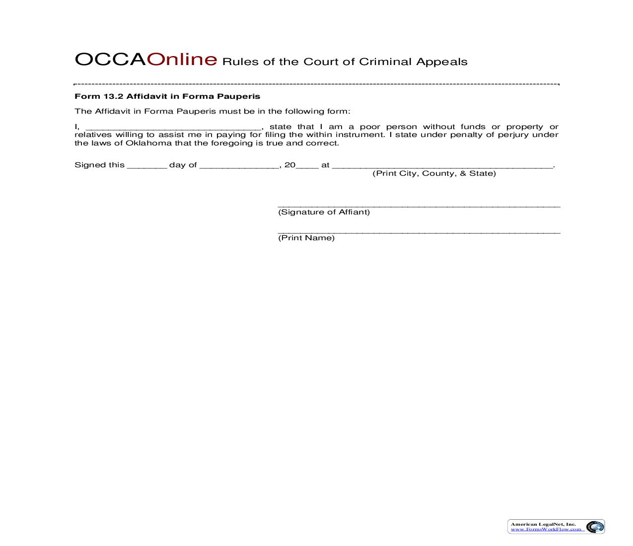 Affidavit In Forma Pauperis {13.2} | Pdf Fpdf Doc Docx | Oklahoma