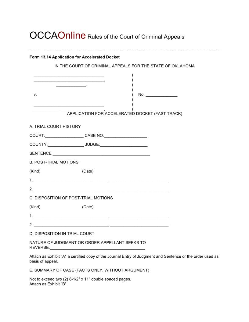Application For Accelerated Docket {13.14} | Pdf Fpdf Doc Docx | Oklahoma