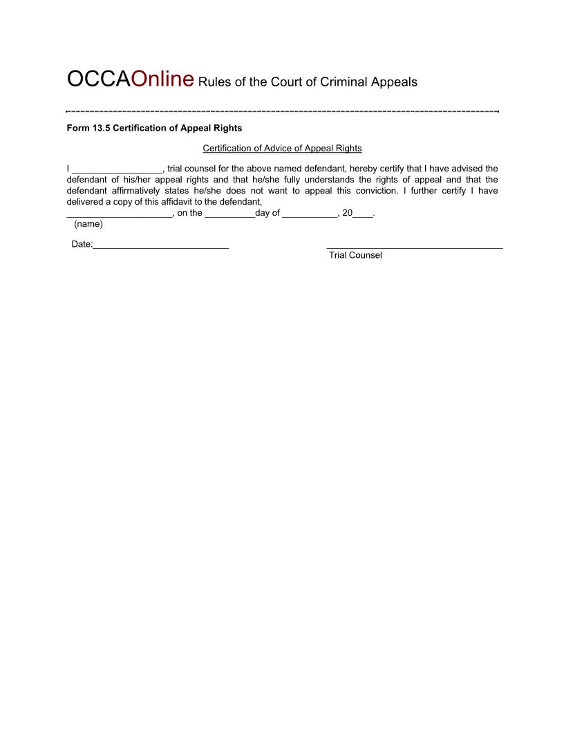 Certification Of Appeal Rights {13.5} | Pdf Fpdf Doc Docx | Oklahoma