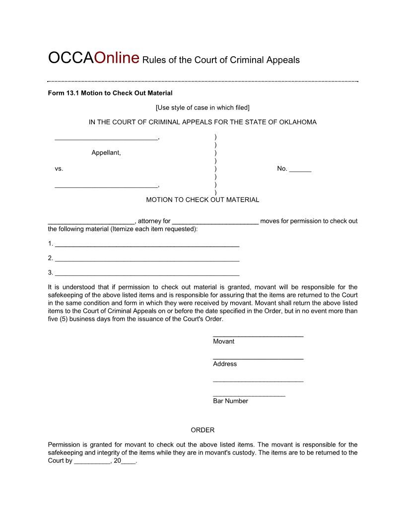 Motion To Check Out Material {13.1} | Pdf Fpdf Doc Docx | Oklahoma
