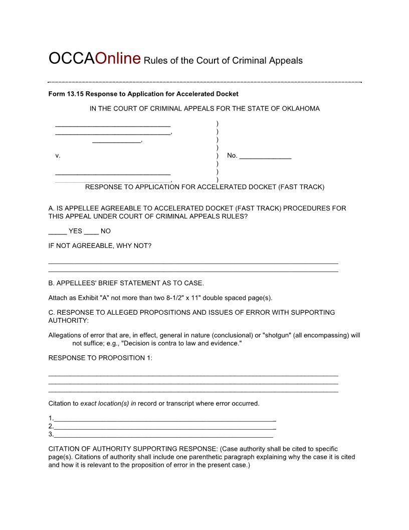 Response To Application For Accelerated Docket {13.15} | Pdf Fpdf Doc Docx | Oklahoma