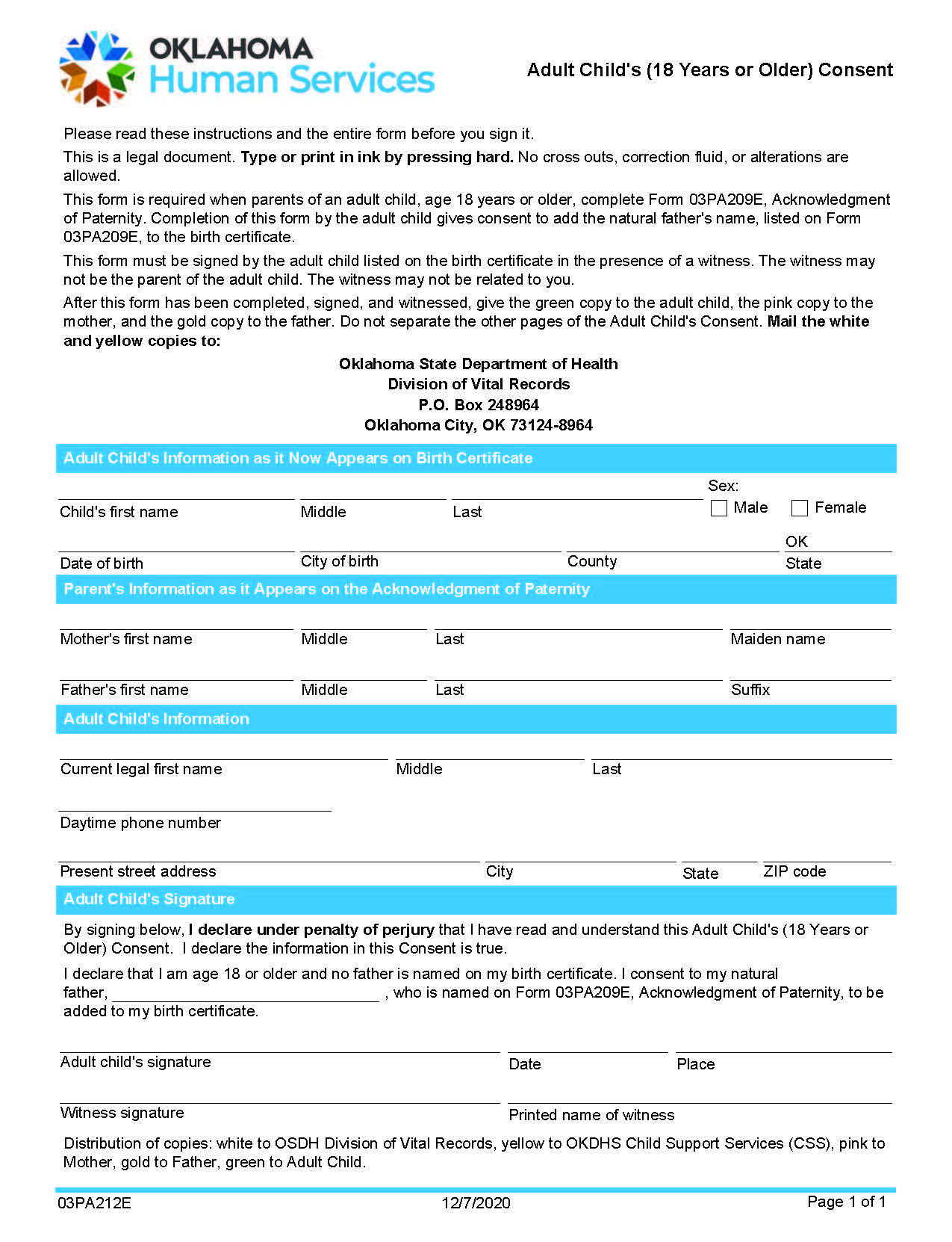 Adult Childs Consent {03PA212E} | Pdf Fpdf Doc Docx | Oklahoma