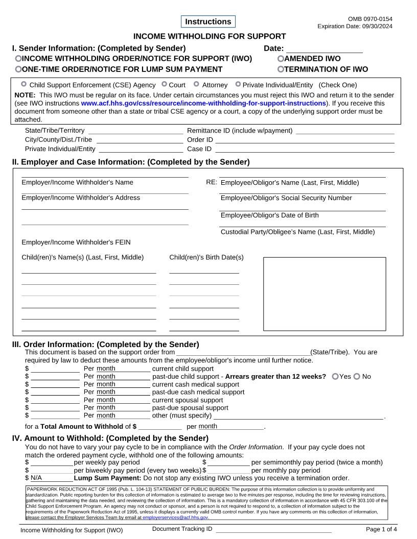 Income Withholding For Support {03EN100E} | Pdf Fpdf Docx | Oklahoma