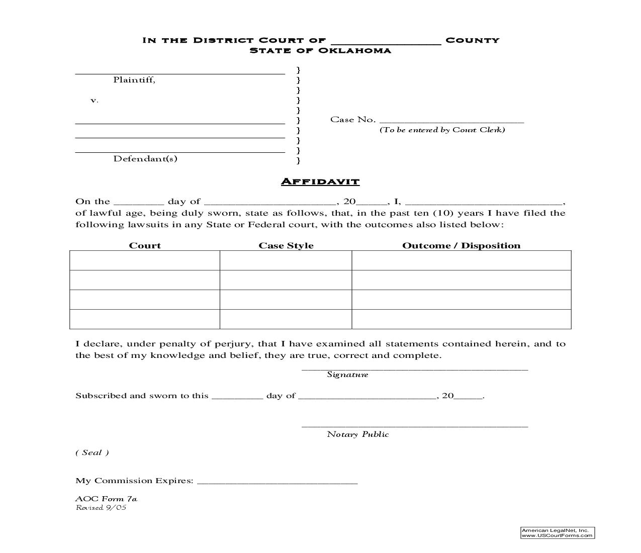 Affidavit {07A} | Pdf Fpdf Doc Docx | Oklahoma