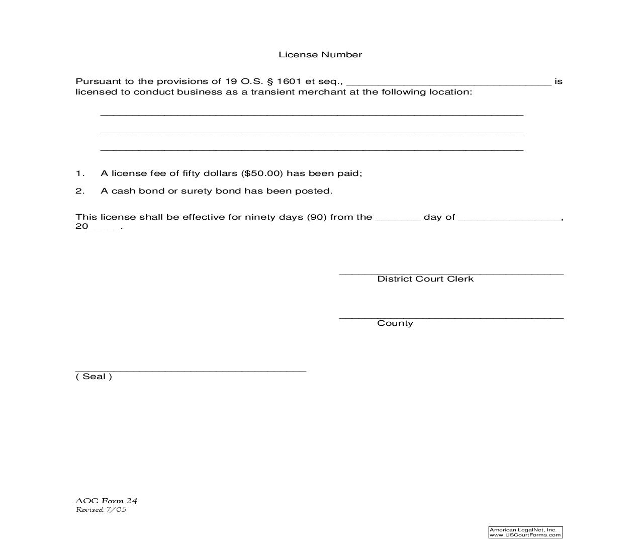 License Number {24} | Pdf Fpdf Doc Docx | Oklahoma