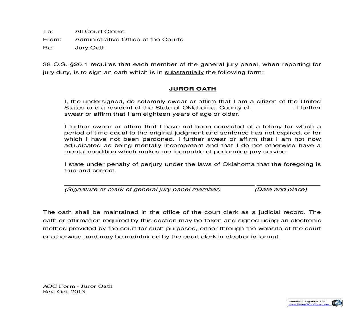 Memorandum-Juror Oath | Pdf Fpdf Doc Docx | Oklahoma