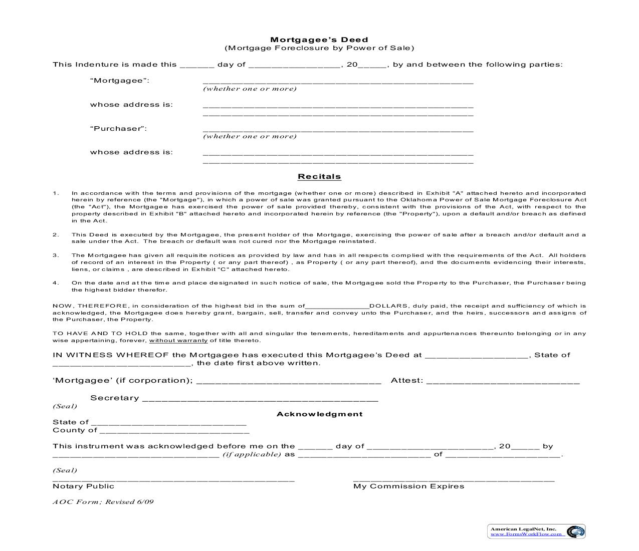 Mortgagees Deed {45} | Pdf Fpdf Doc Docx | Oklahoma