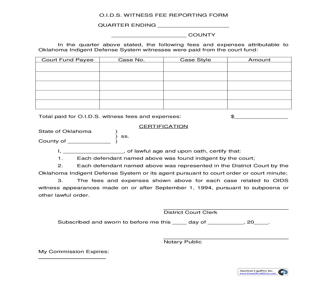 OIDS Witness Fee Reporting Form {2} | Pdf Fpdf Doc Docx | Oklahoma