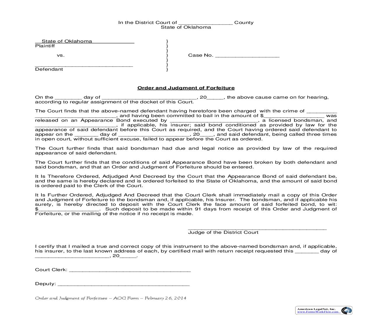Order And Judgment Of Forfeiture {18} | Pdf Fpdf Doc Docx | Oklahoma