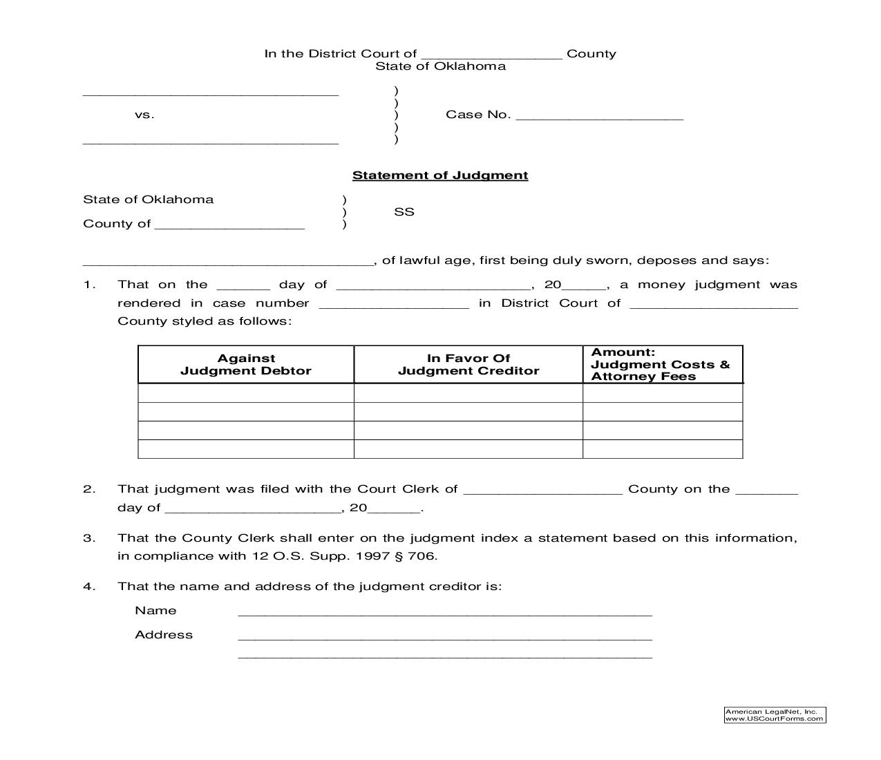 Statement Of Judgment {27A} | Pdf Fpdf Doc Docx | Oklahoma