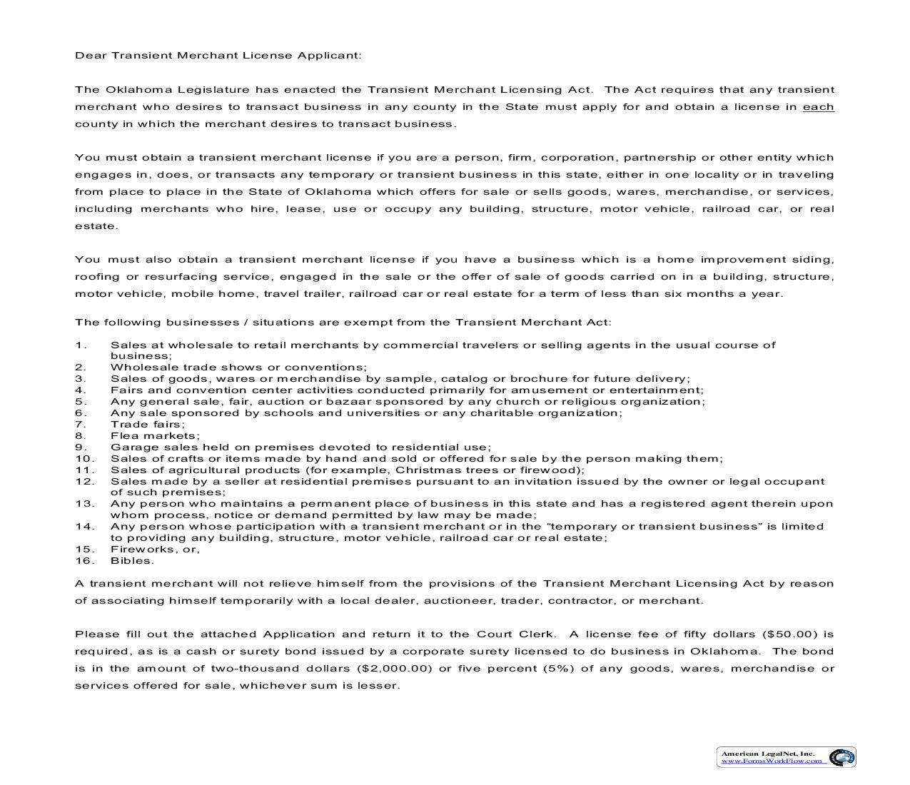 Transient Merchant License Application {23} | Pdf Fpdf Doc Docx | Oklahoma