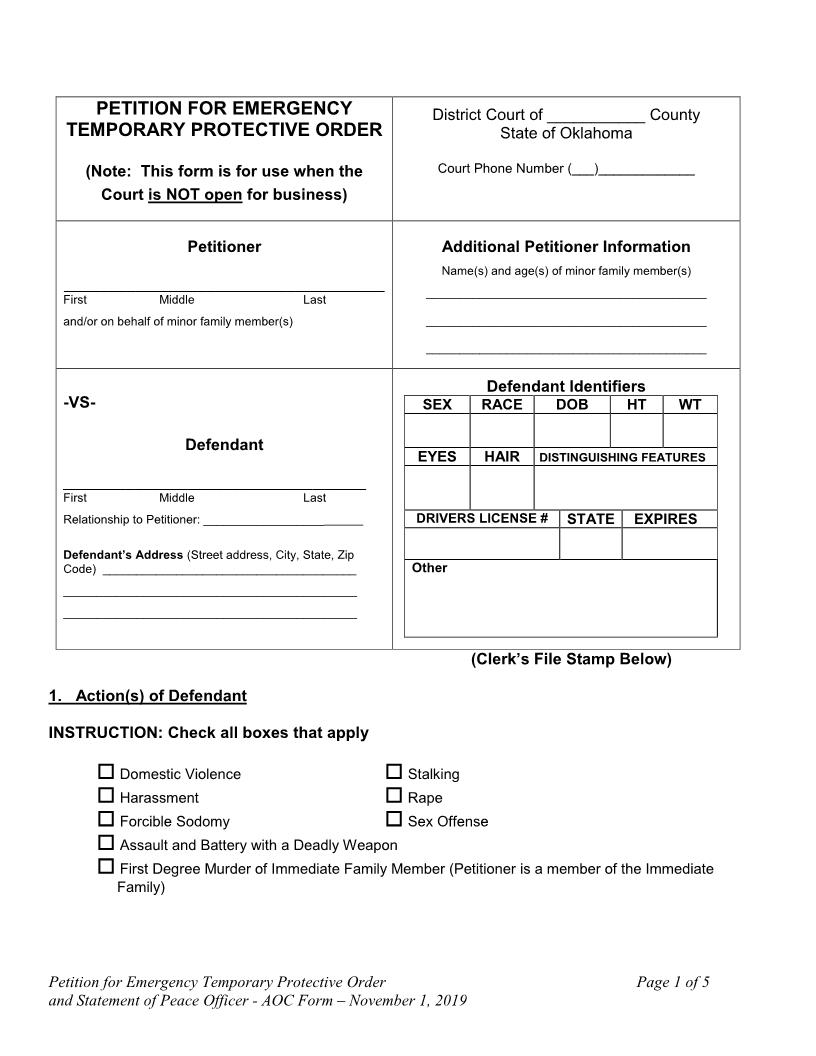 Petition For Emergency Temporary Protective Order | Pdf Fpdf Doc Docx | Oklahoma