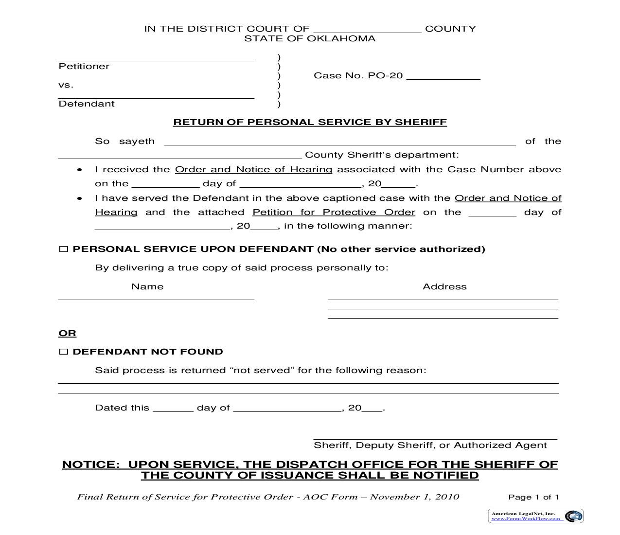 Return Of Personal Service By Sheriff | Pdf Fpdf Doc Docx | Oklahoma