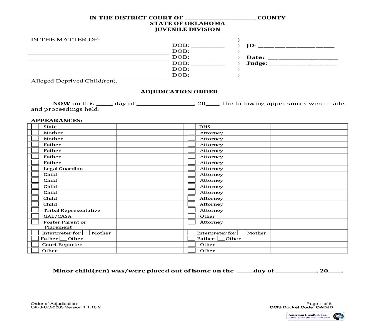 Adjudication Order {OK-J-UO-0003} | Pdf Fpdf Doc Docx | Oklahoma