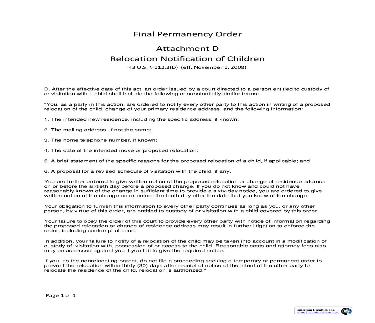 Final Permanency Order (Attachment D) | Pdf Fpdf Doc Docx | Oklahoma