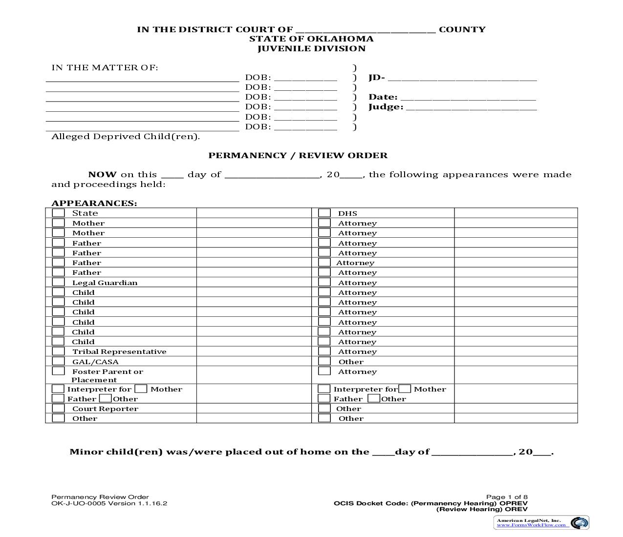 Permanency - Review Order {OK-J-UO-0005} | Pdf Fpdf Doc Docx | Oklahoma