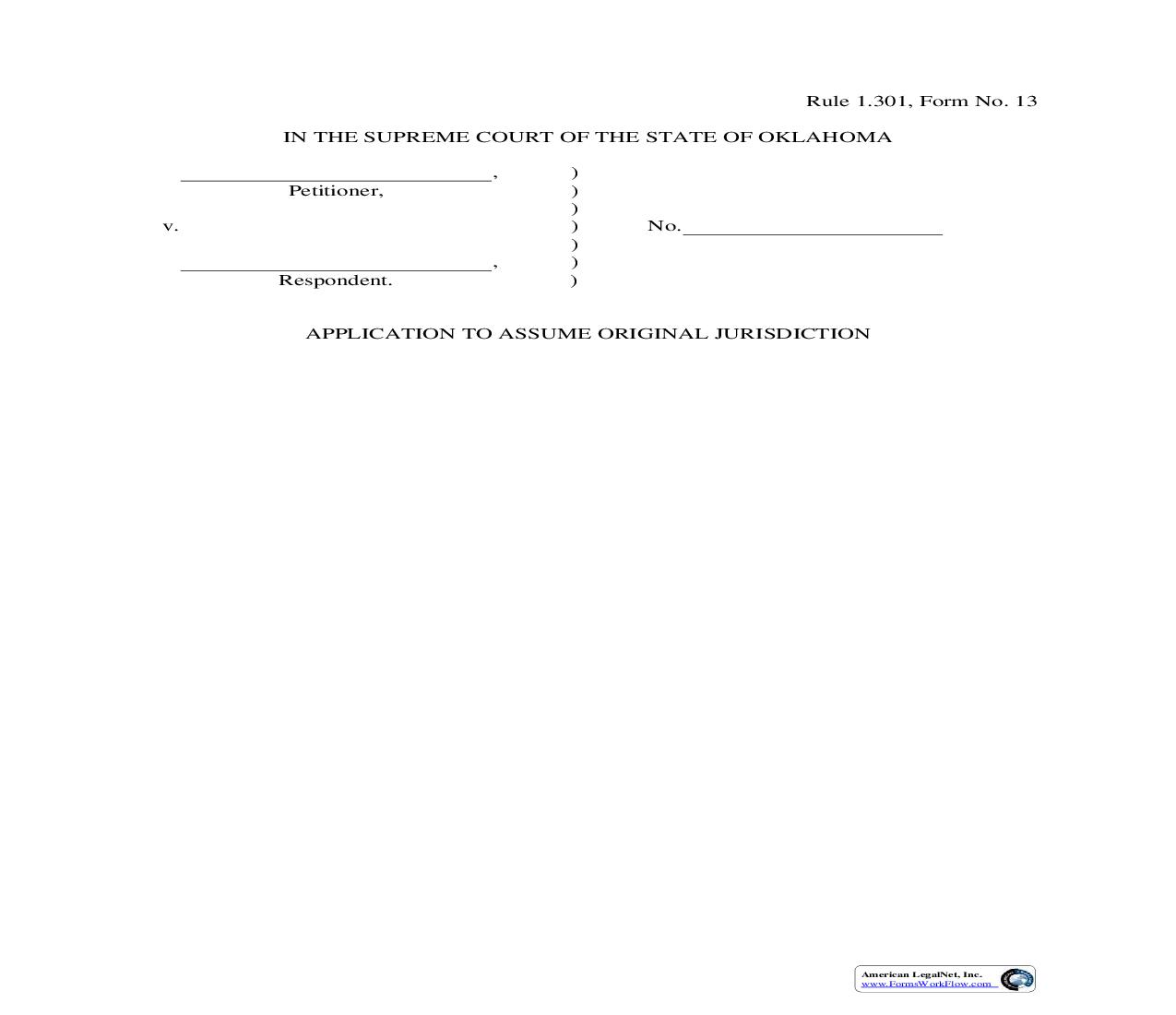 Application To Assume Original Jurisdiction {13} | Pdf Fpdf Doc Docx | Oklahoma