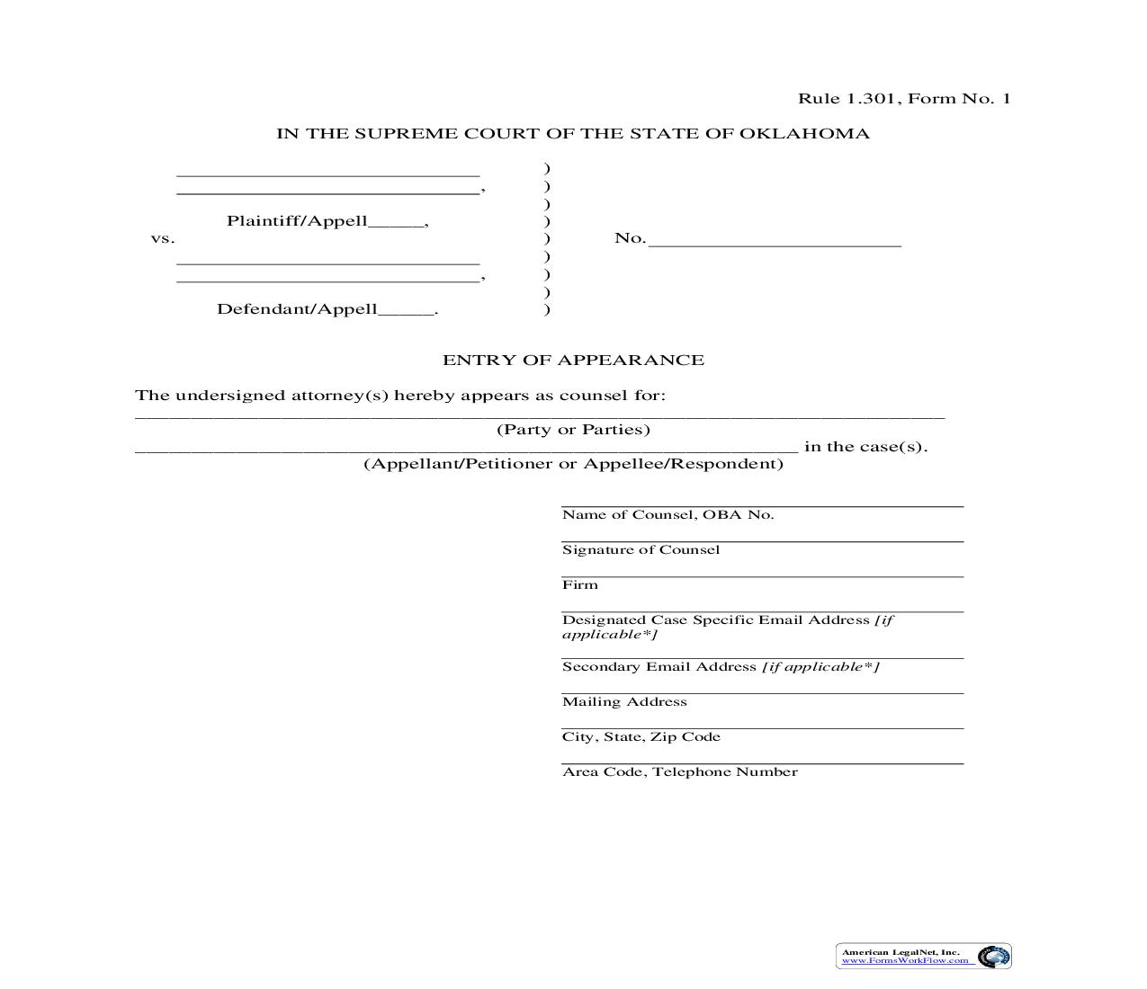 Entry Of Appearance {1} | Pdf Fpdf Doc Docx | Oklahoma