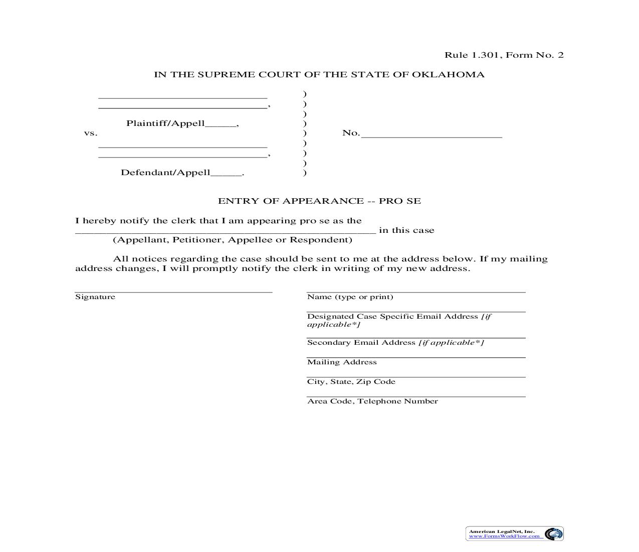 Entry Of Appearance Pro Se {2} | Pdf Fpdf Doc Docx | Oklahoma