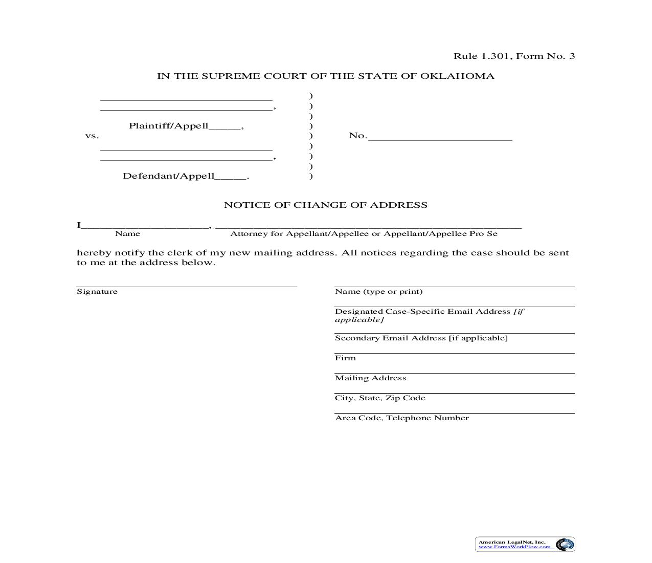 Notice Of Change Of Address {3} | Pdf Fpdf Doc Docx | Oklahoma