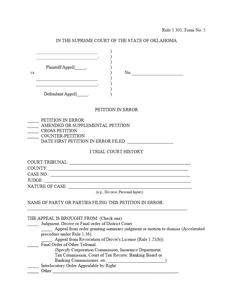 Petition In Error {5} | Pdf Fpdf Doc Docx | Oklahoma