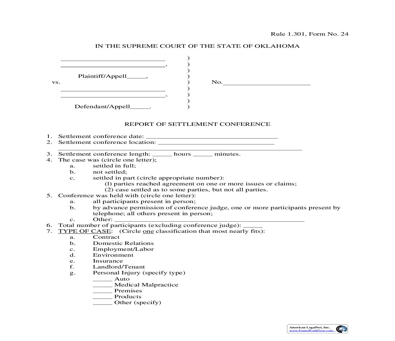 Report Of Settlement Conference {24} | Pdf Fpdf Doc Docx | Oklahoma