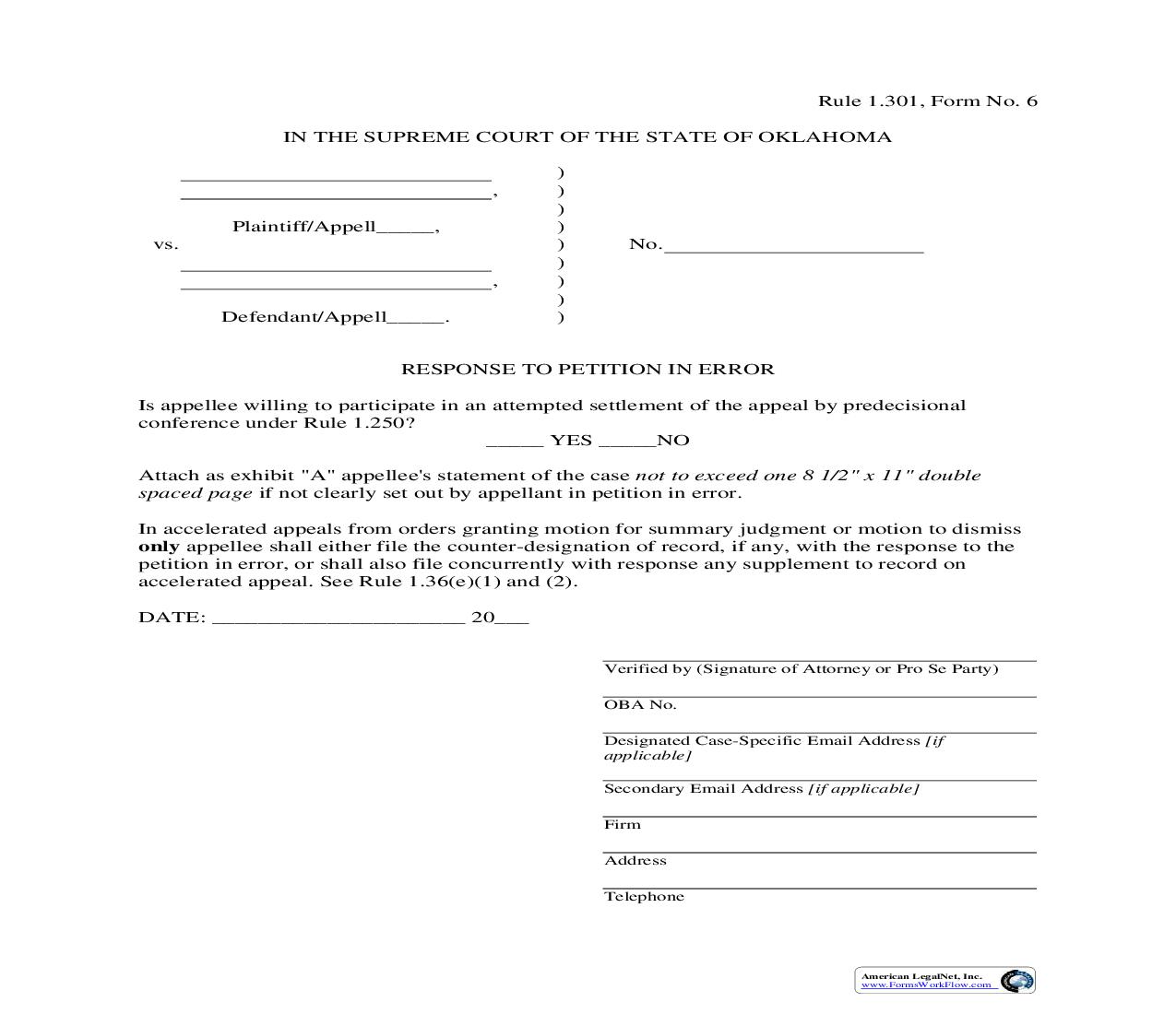 Response To Petition In Error {6} | Pdf Fpdf Doc Docx | Oklahoma