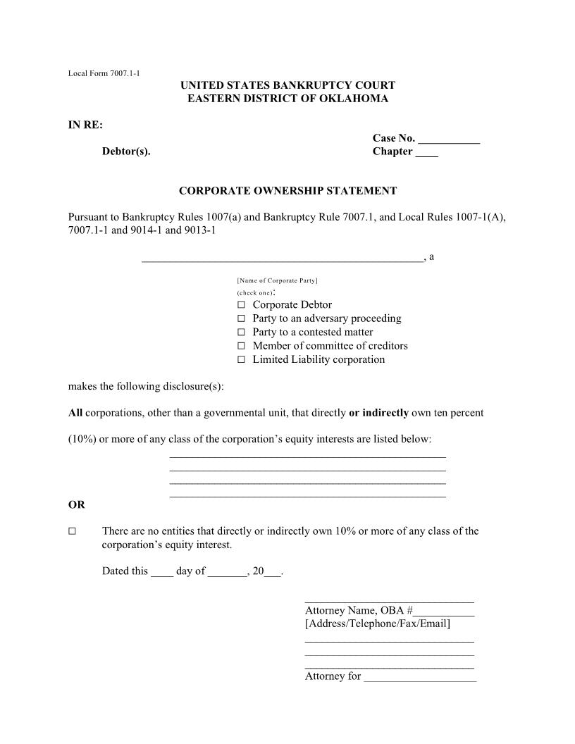 Corporate Ownership Statment {7007.1-1} | Pdf Fpdf Doc Docx | Oklahoma