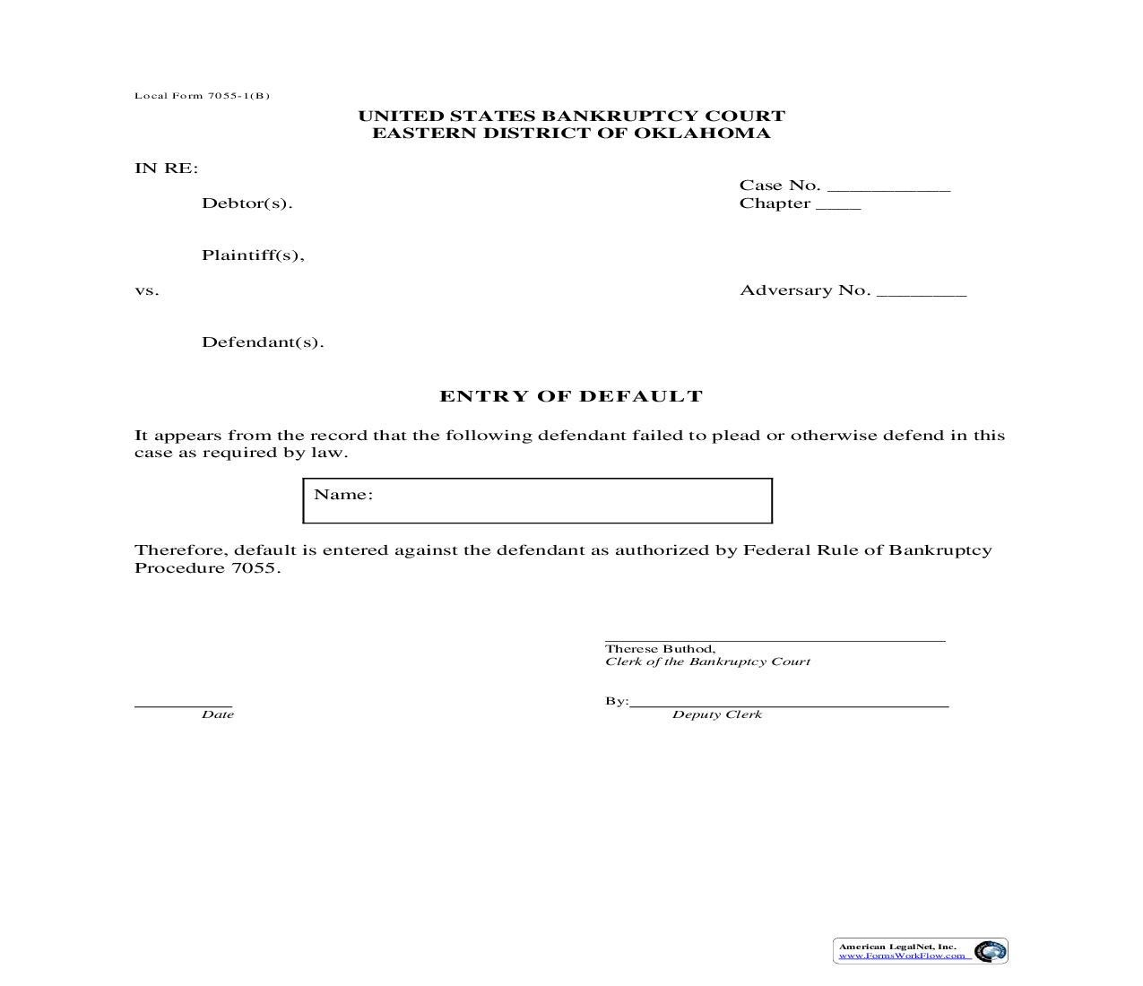 Entry Of Default {7055-1(B)} | Pdf Fpdf Doc Docx | Oklahoma