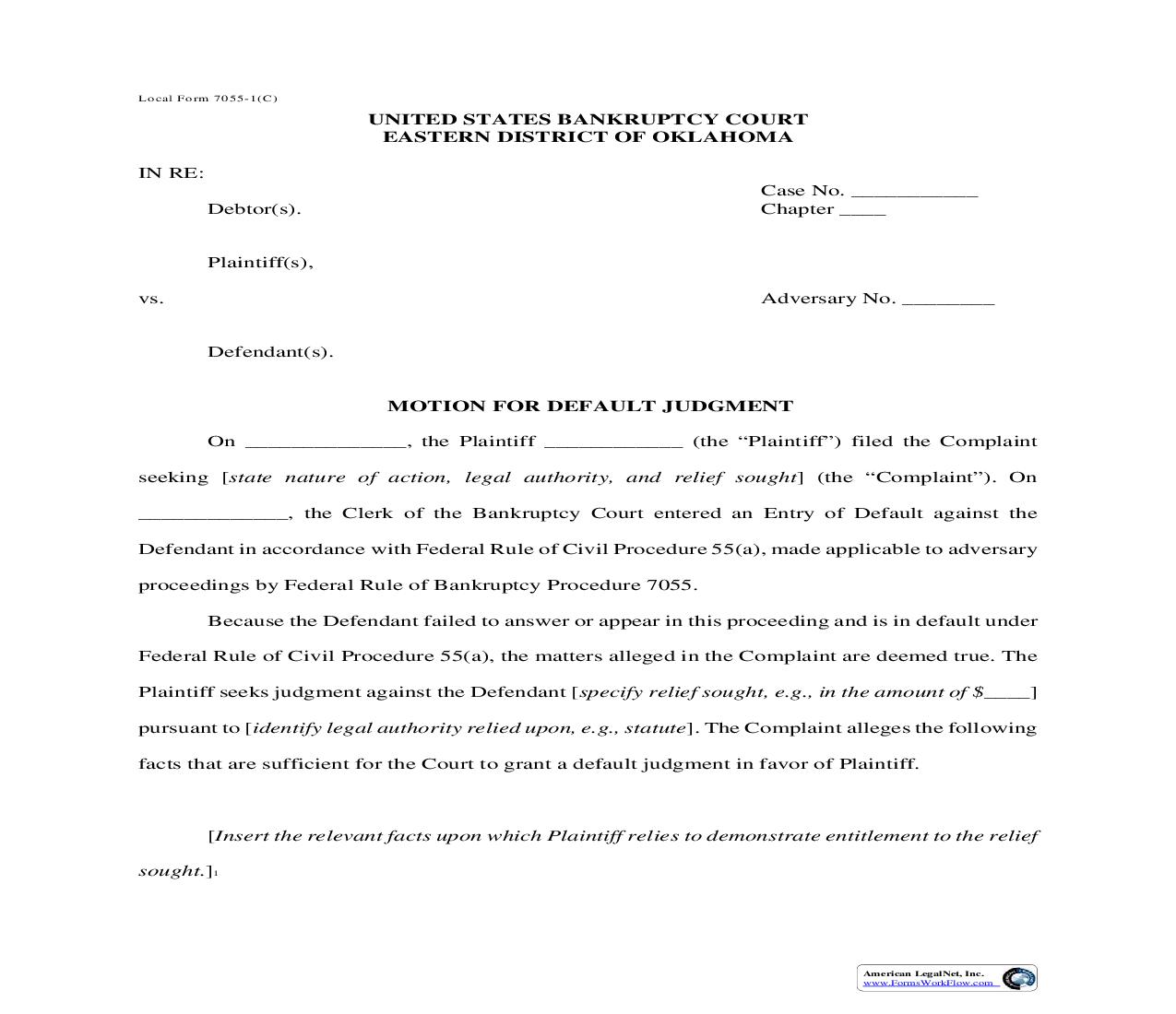 Motion For Default Judgment {7055-1(C)} | Pdf Fpdf Doc Docx | Oklahoma