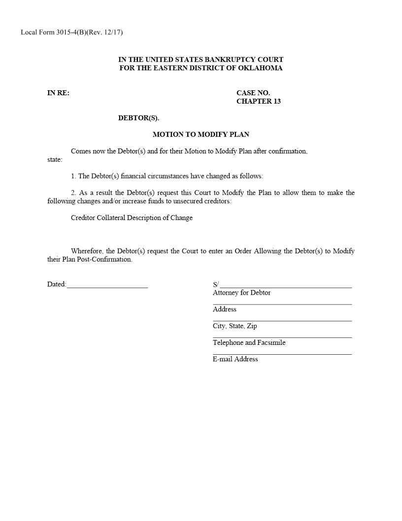 Motion To Modify Plan {3015-4(B)} | Pdf Fpdf Doc Docx | Oklahoma