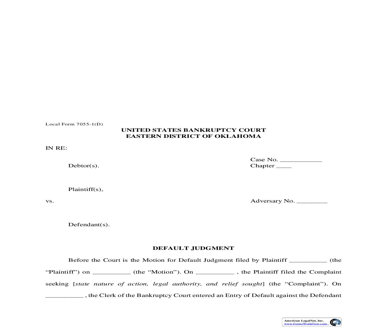 Order For Default Judgment {7055-1(D)} | Pdf Fpdf Doc Docx | Oklahoma