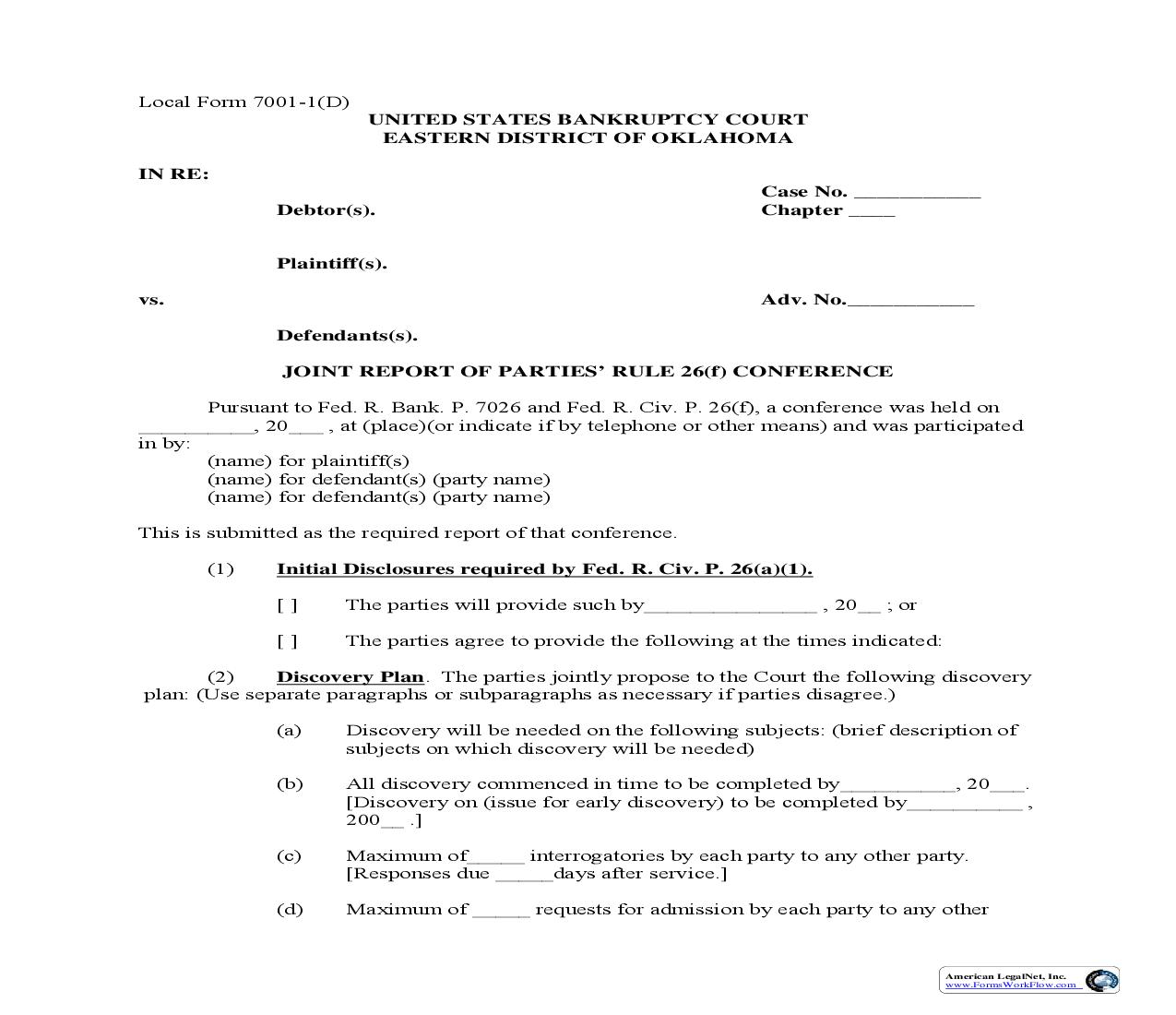 Report Of Parties Rule 26(f) Conference {7001-1(D)} | Pdf Fpdf Doc Docx | Oklahoma